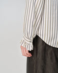 EP YAYING Green Stripe Ruffle Collar Blouse