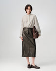 EP YAYING Green Stripe Ruffle Collar Blouse