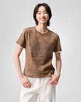 Baked Dye Stretch Cotton Embroidered Gradient Color-Block Short Sleeve Top