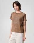 Baked Dye Stretch Cotton Embroidered Gradient Color-Block Short Sleeve Top