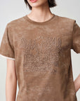 Baked Dye Stretch Cotton Embroidered Gradient Color-Block Short Sleeve Top