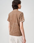 Baked Dye Stretch Cotton Embroidered Gradient Color-Block Short Sleeve Top