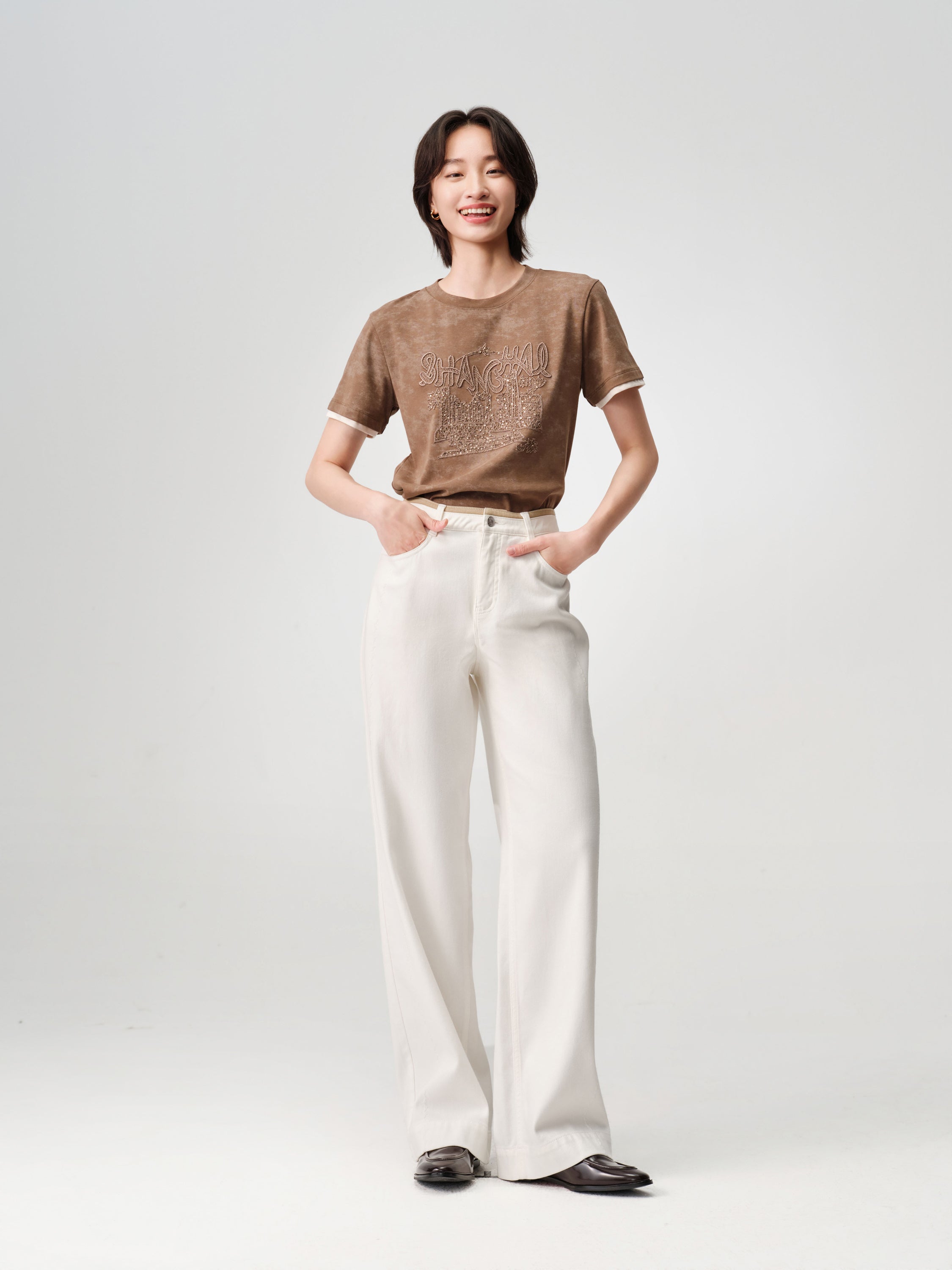 EP YAYING Lyocell High-Waist Relaxed Wide-Leg Trousers