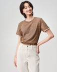 Baked Dye Stretch Cotton Embroidered Gradient Color-Block Short Sleeve Top