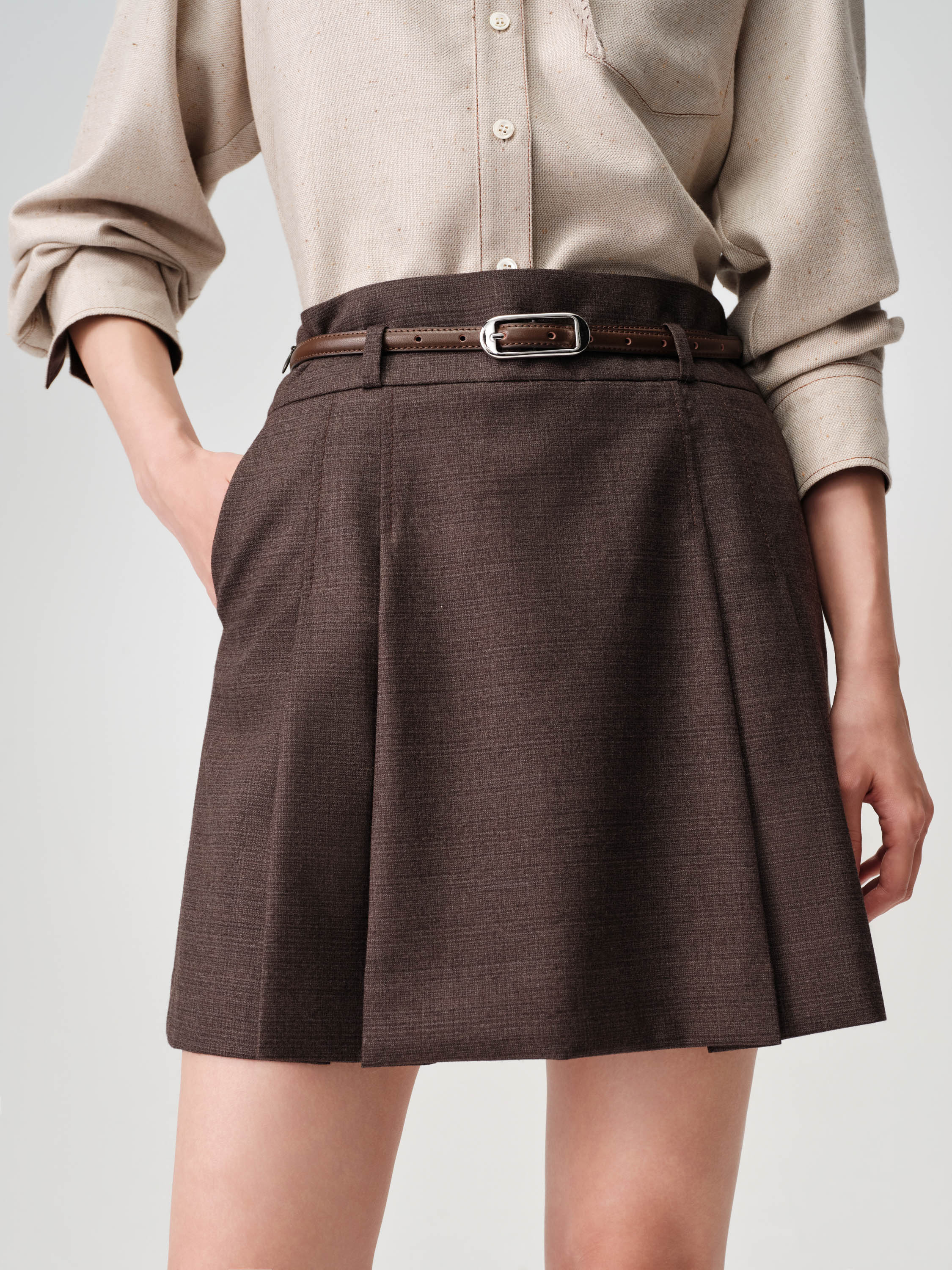 EP YAYING Pleated High-Waist Tailored Mini Skirt