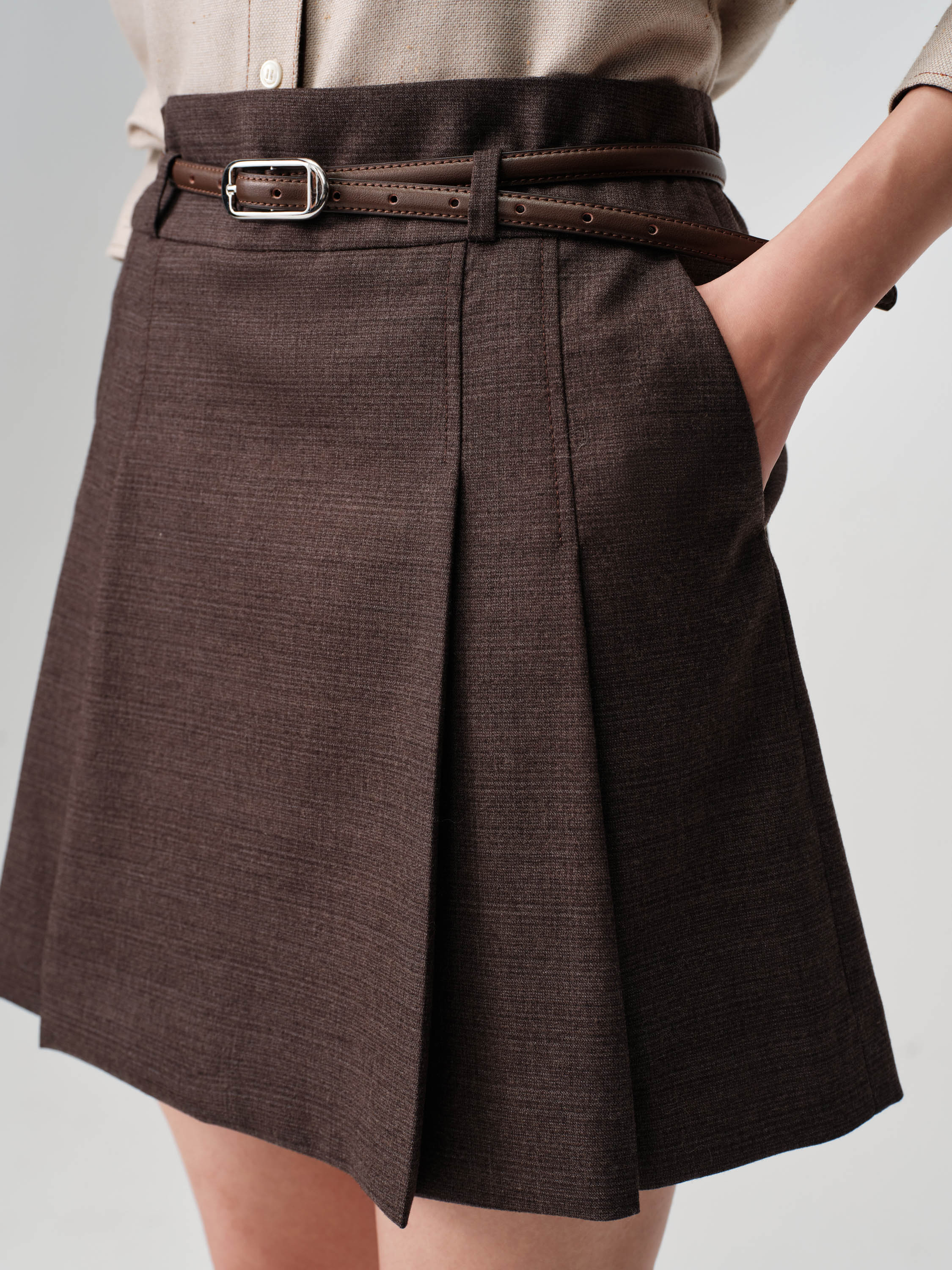 EP YAYING Pleated High-Waist Tailored Mini Skirt