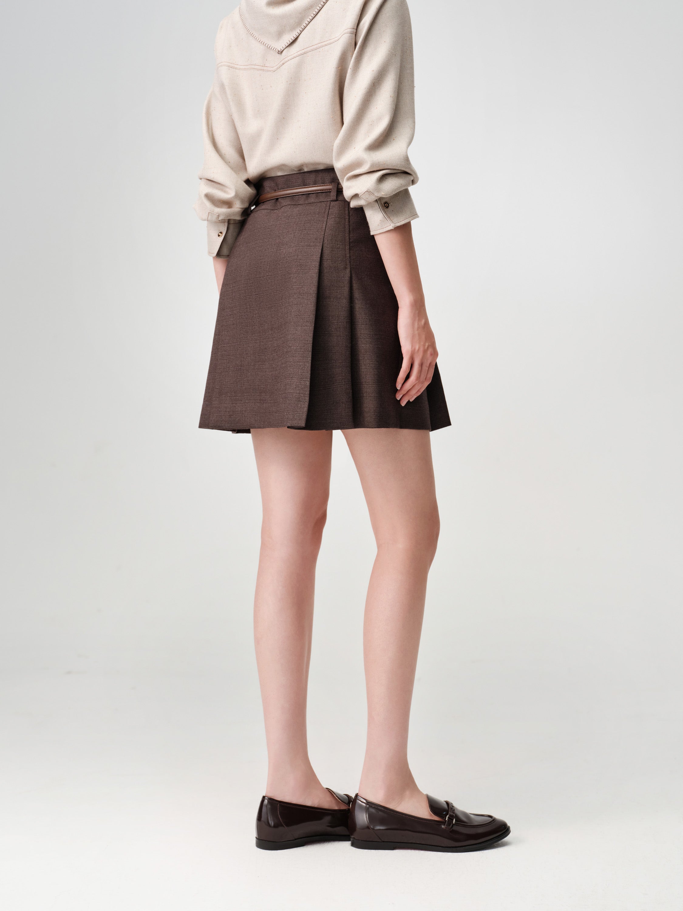 EP YAYING Pleated High-Waist Tailored Mini Skirt