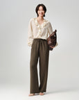 Triacetate High-Waist Straight-Leg Casual Pants