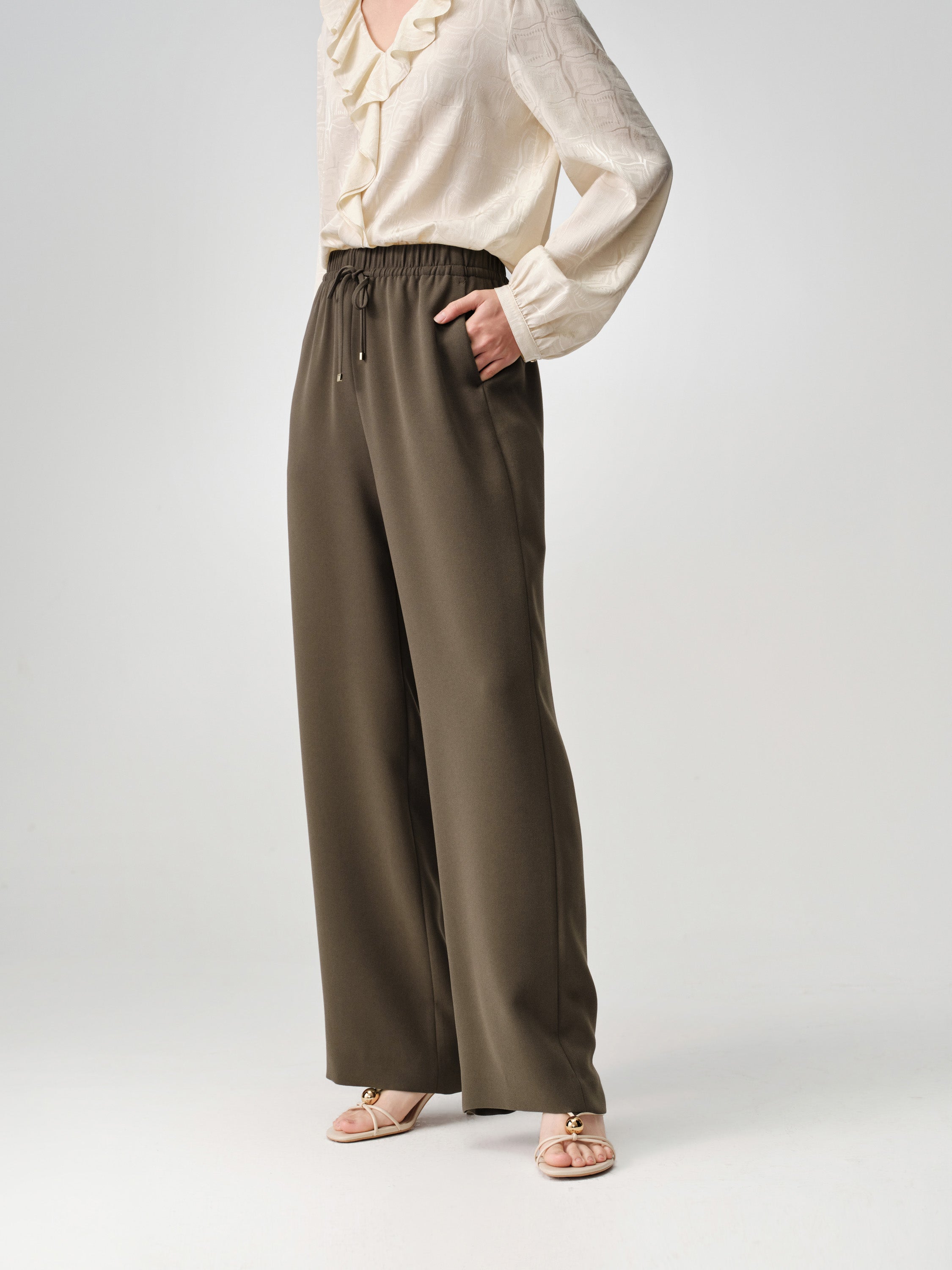 Triacetate High-Waist Straight-Leg Casual Pants