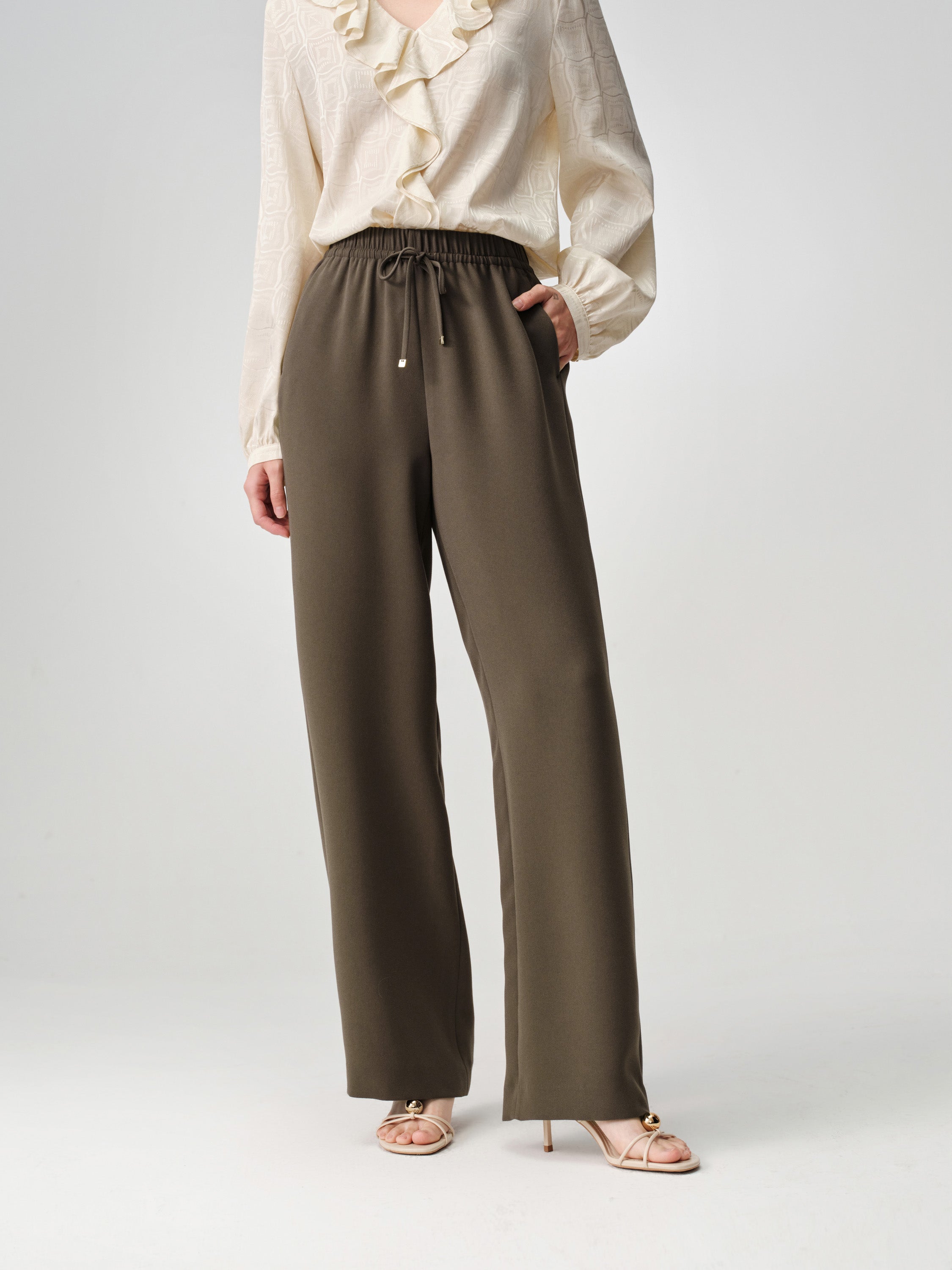 Triacetate High-Waist Straight-Leg Casual Pants