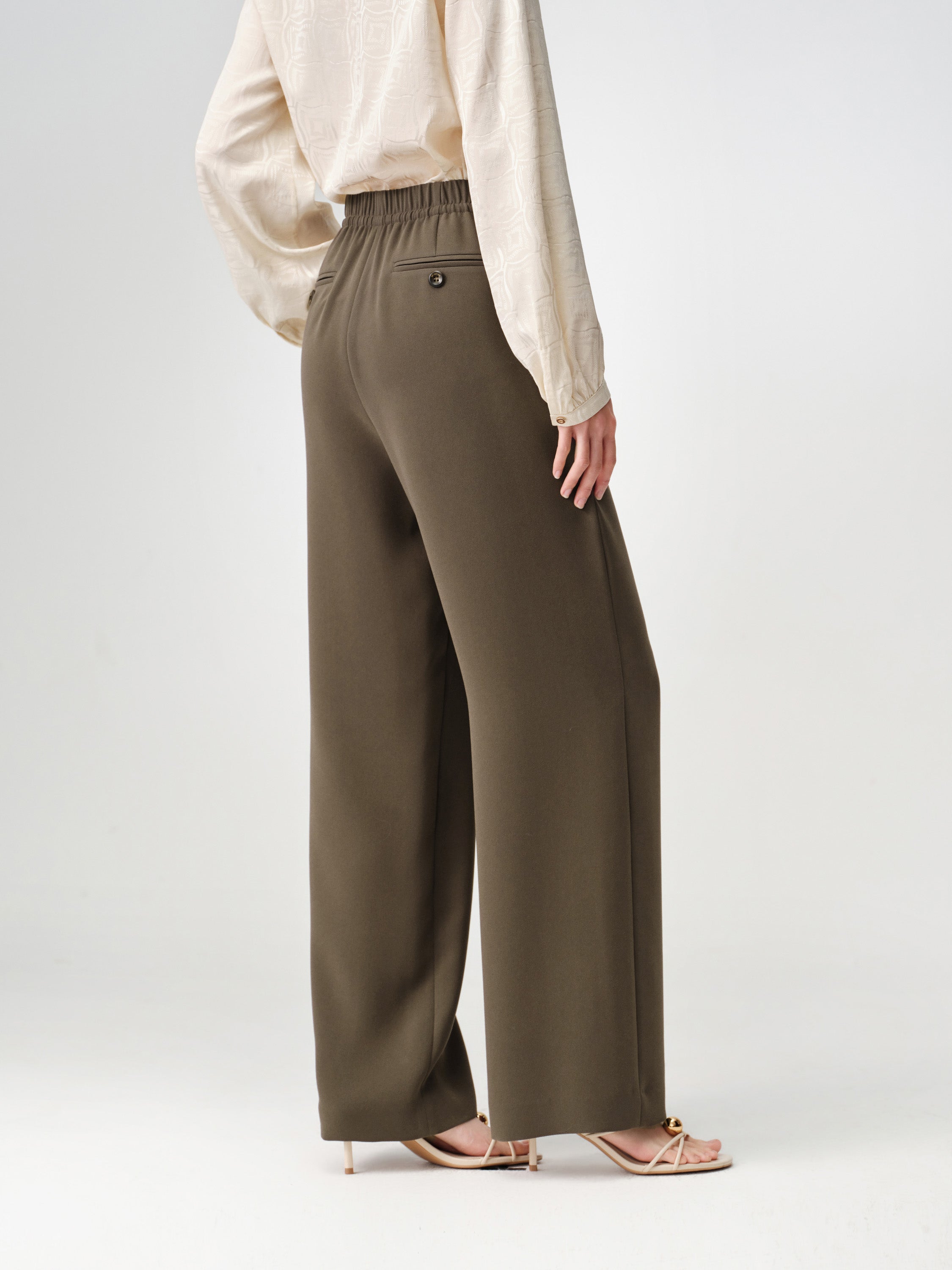 Triacetate High-Waist Straight-Leg Casual Pants
