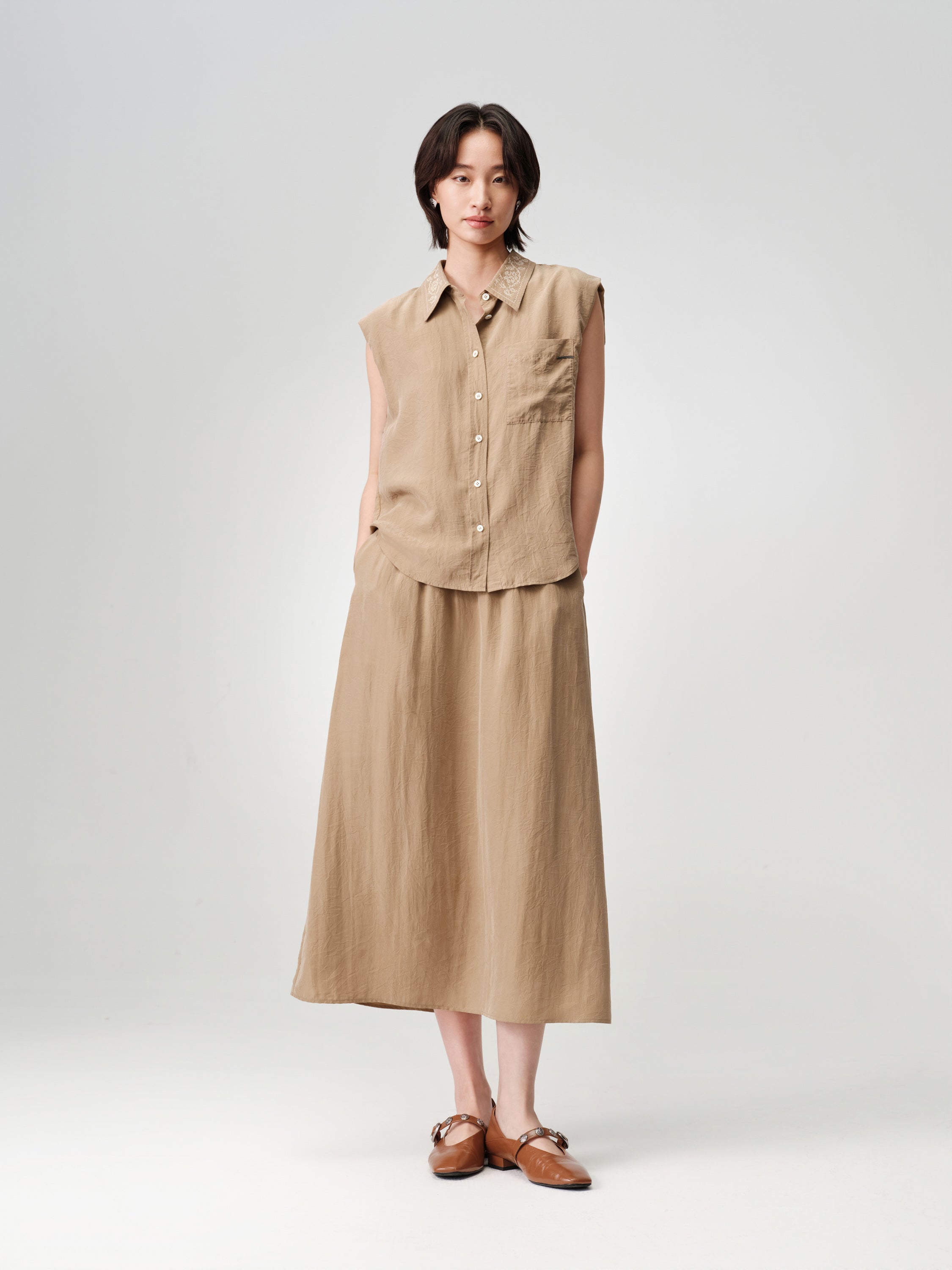 Matte A-Line Midi Skirt 100% Mulberry Silk Slimming Drape