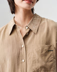 Sandy Mocha Cool Sleeveless Silk Embroidered Collar Sleeveless Top