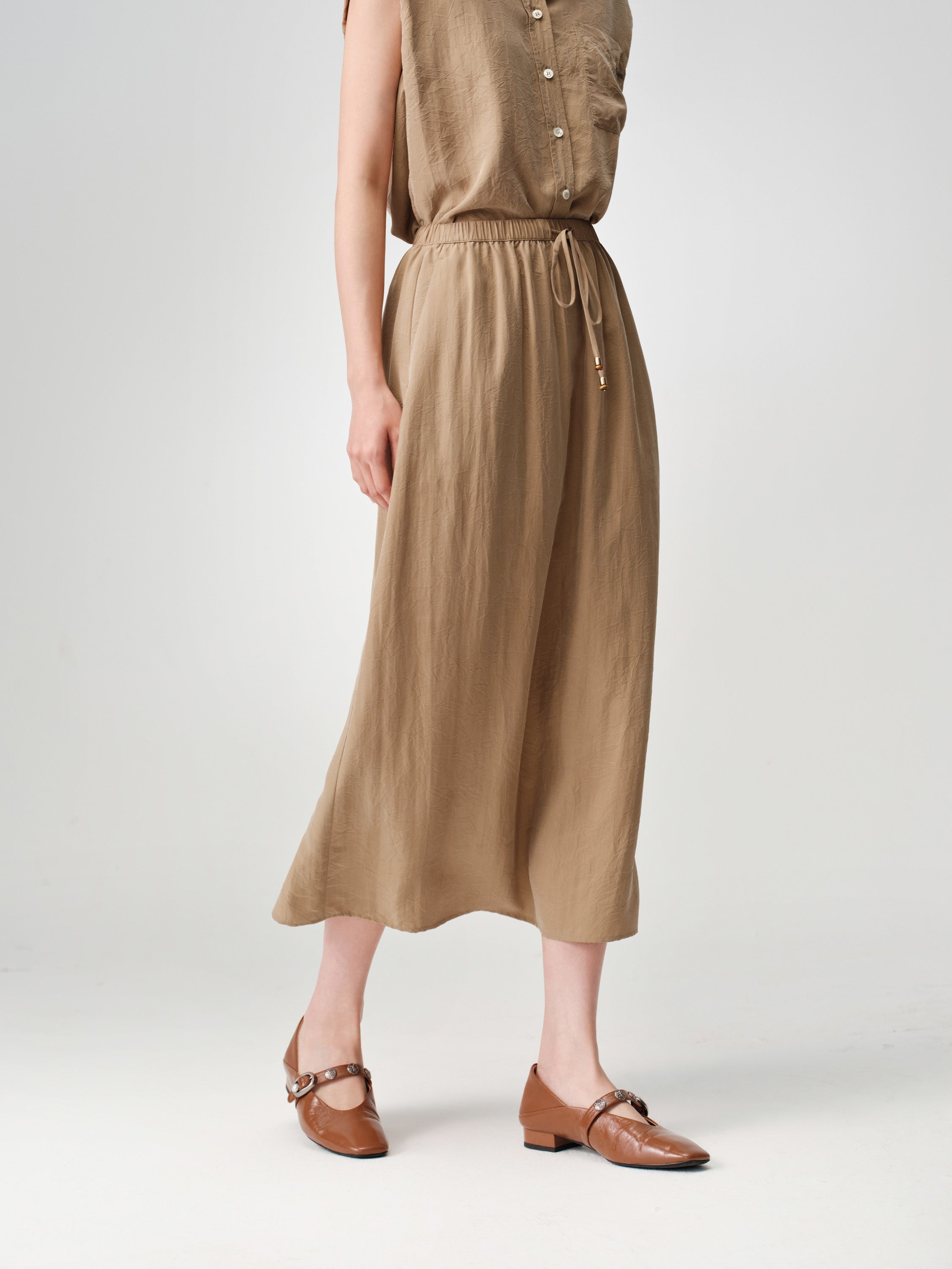 Matte A-Line Midi Skirt 100% Mulberry Silk Slimming Drape