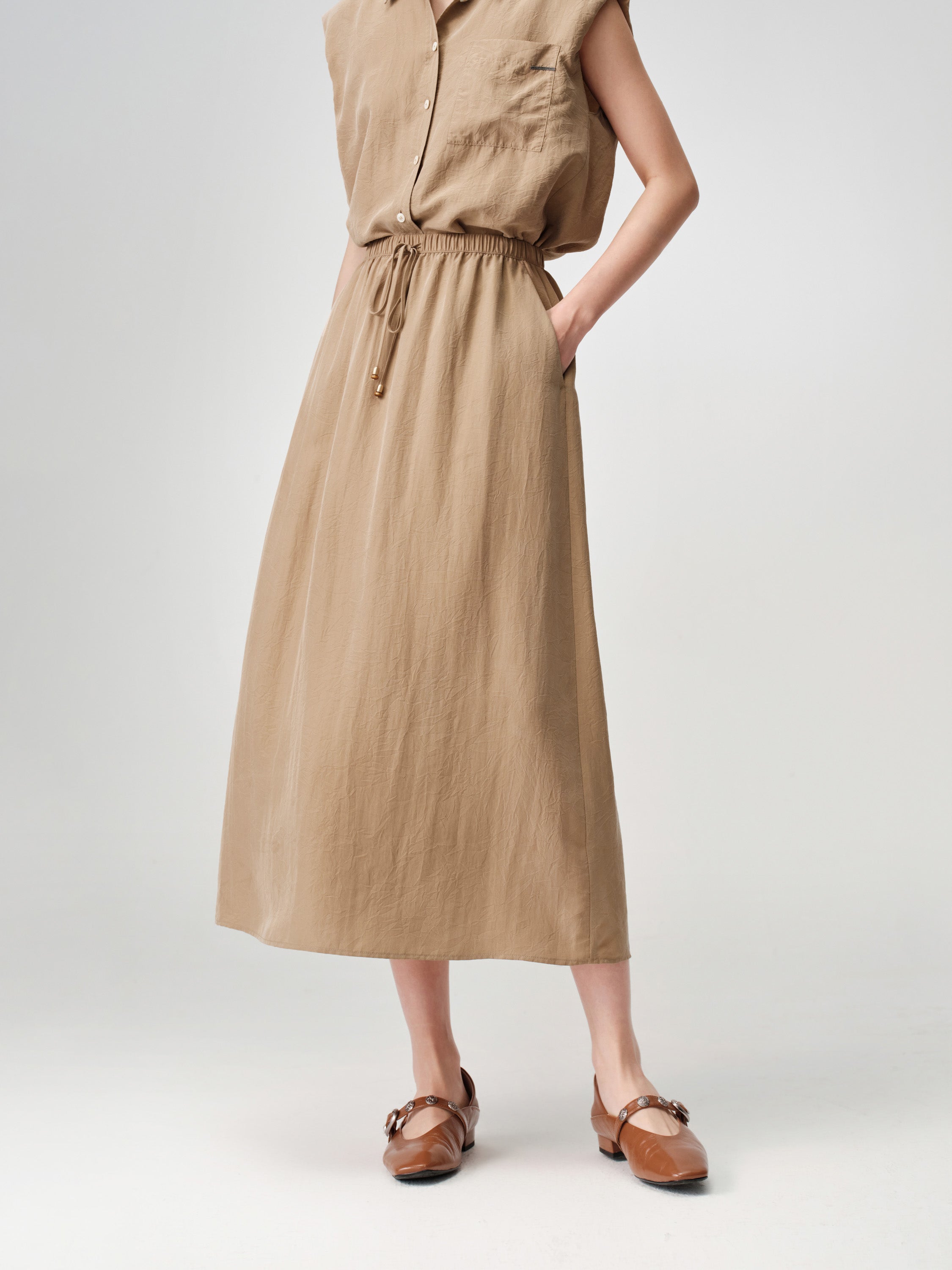 Matte A-Line Midi Skirt 100% Mulberry Silk Slimming Drape