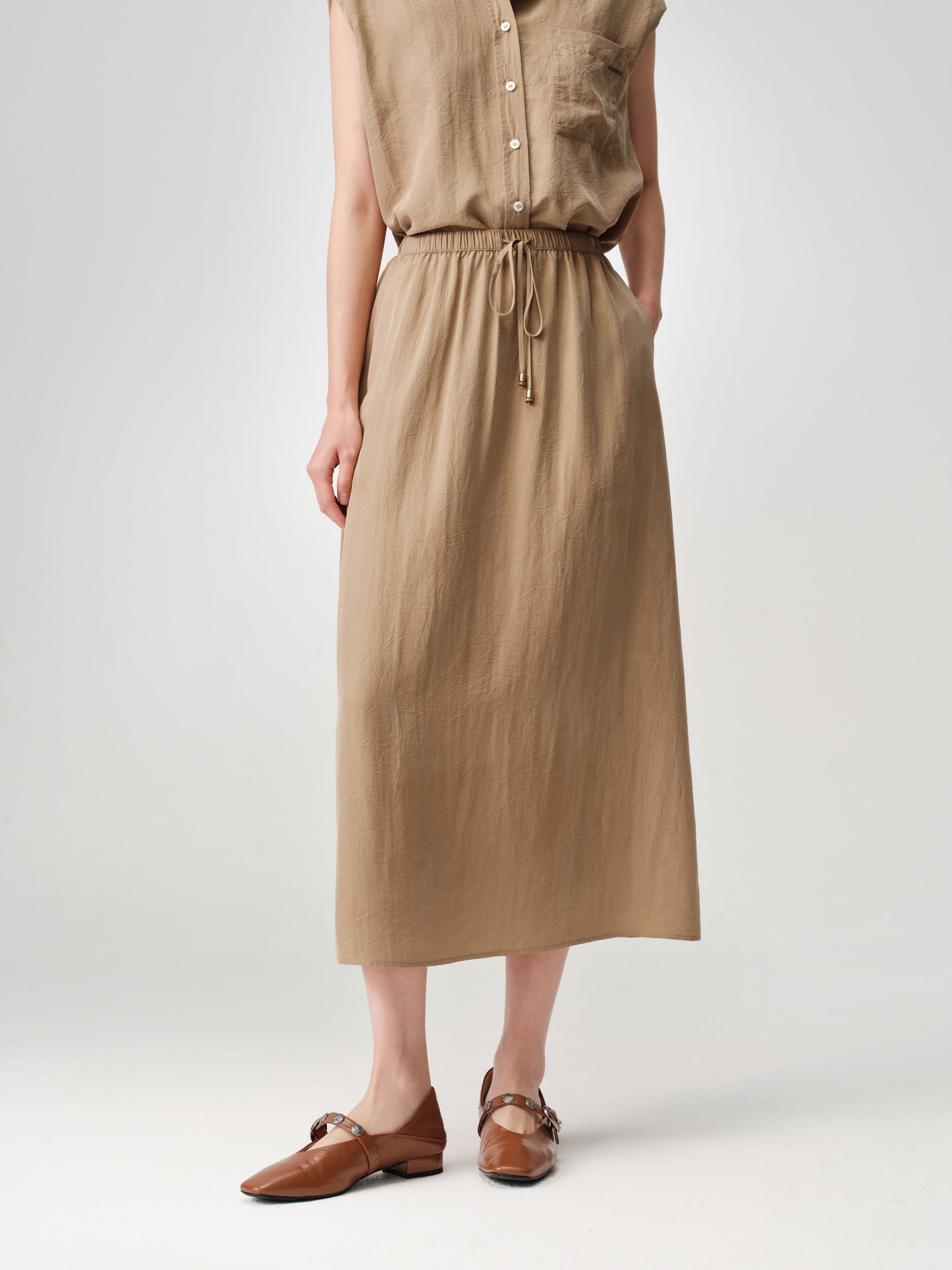 Matte A-Line Midi Skirt 100% Mulberry Silk Slimming Drape