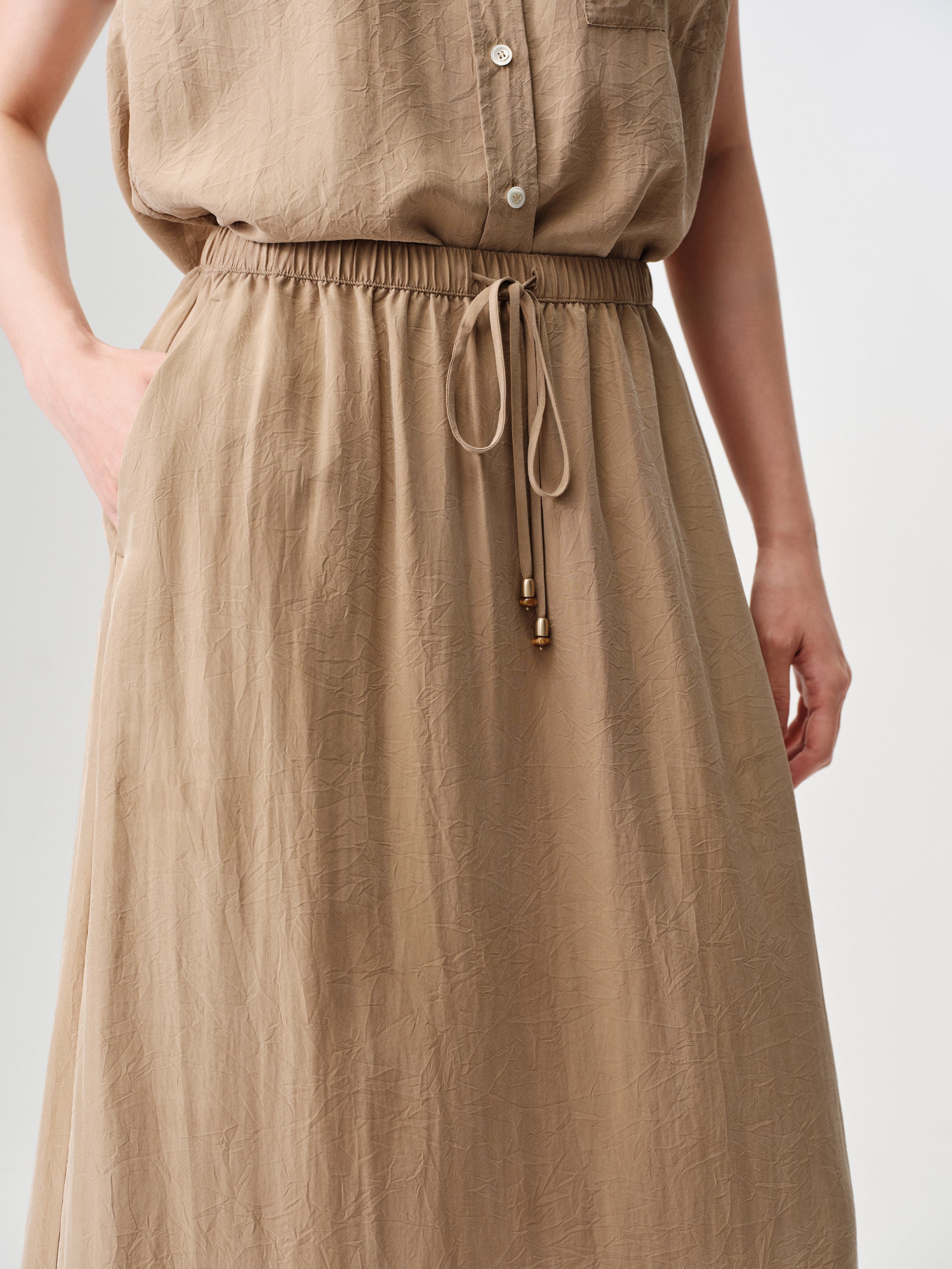 Matte A-Line Midi Skirt 100% Mulberry Silk Slimming Drape