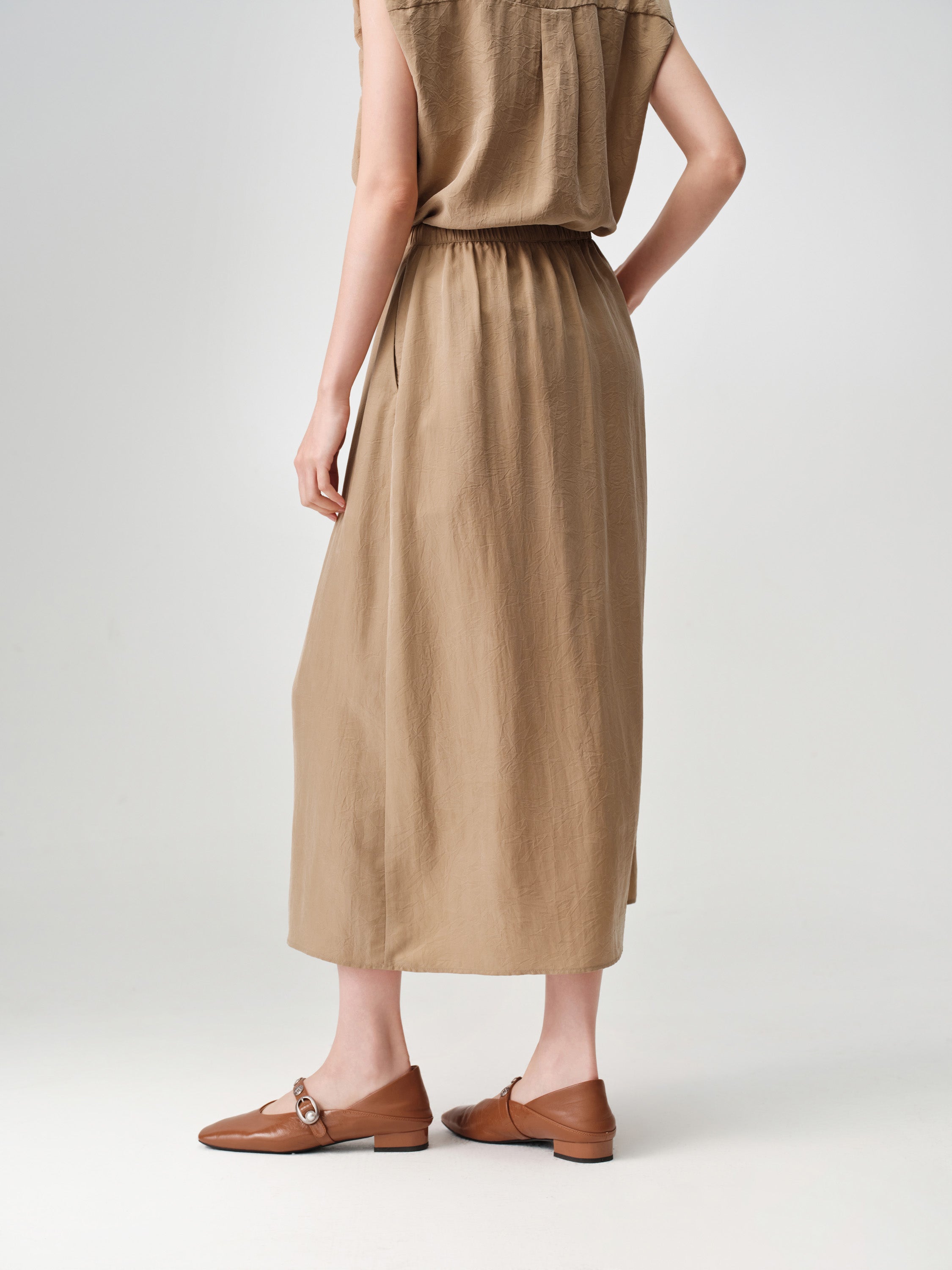 Matte A-Line Midi Skirt 100% Mulberry Silk Slimming Drape