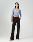 EP YAYING High-Waist Slim Wool-Cotton Brushed Black Pants