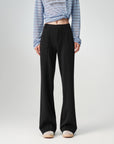 EP YAYING High-Waist Slim Wool-Cotton Brushed Black Pants