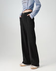 EP YAYING High-Waist Slim Wool-Cotton Brushed Black Pants