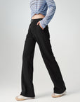 EP YAYING High-Waist Slim Wool-Cotton Brushed Black Pants