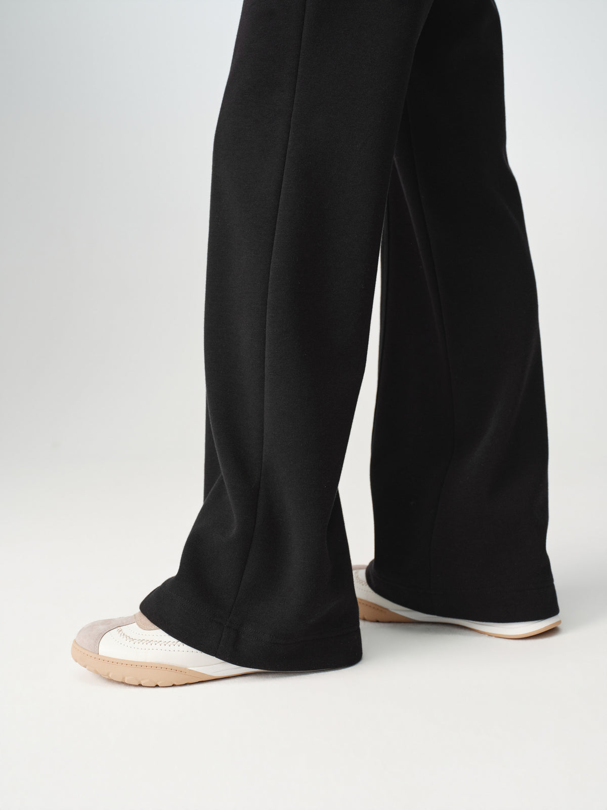 EP YAYING High-Waist Slim Wool-Cotton Brushed Black Pants