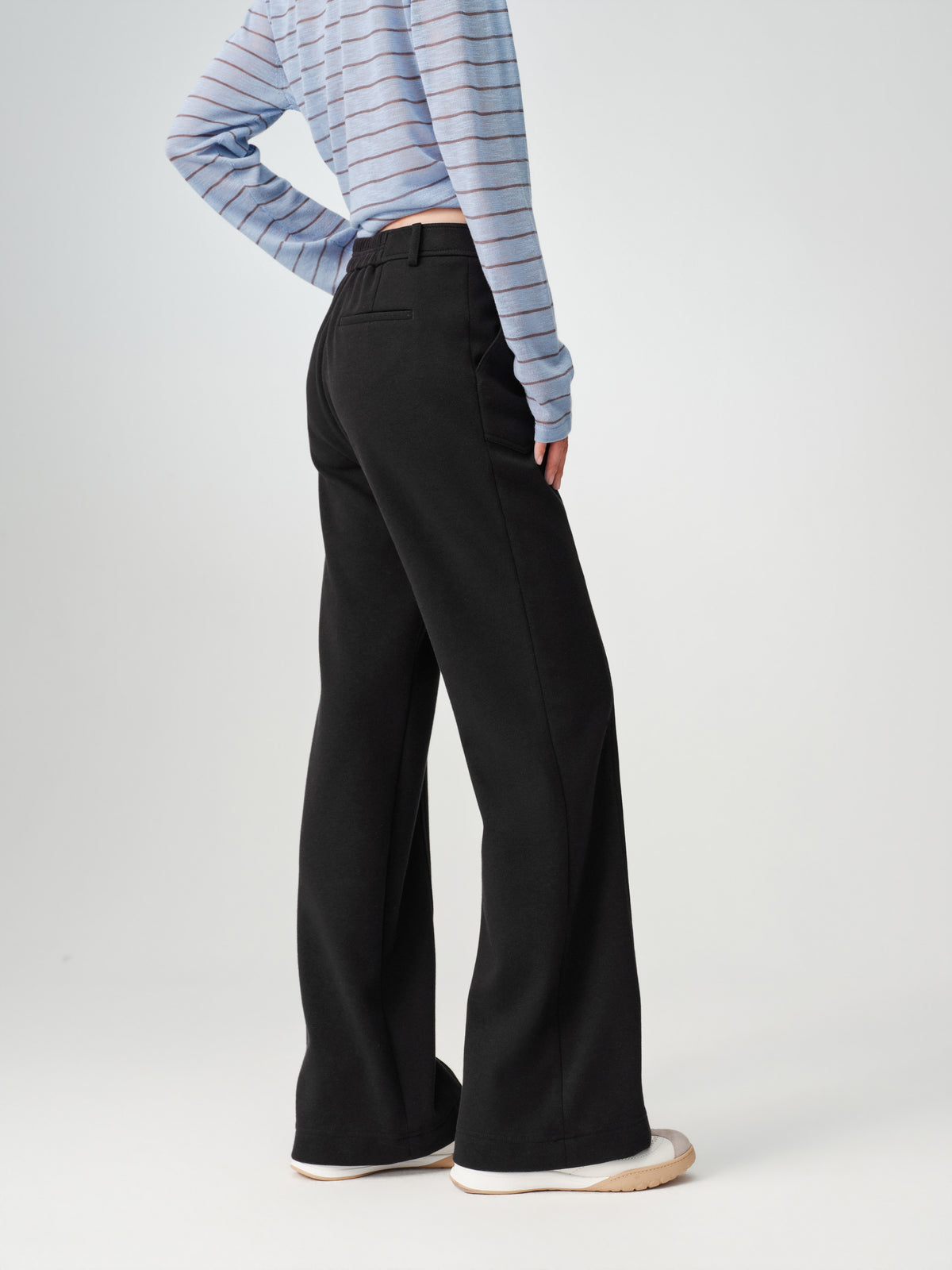 EP YAYING High-Waist Slim Wool-Cotton Brushed Black Pants