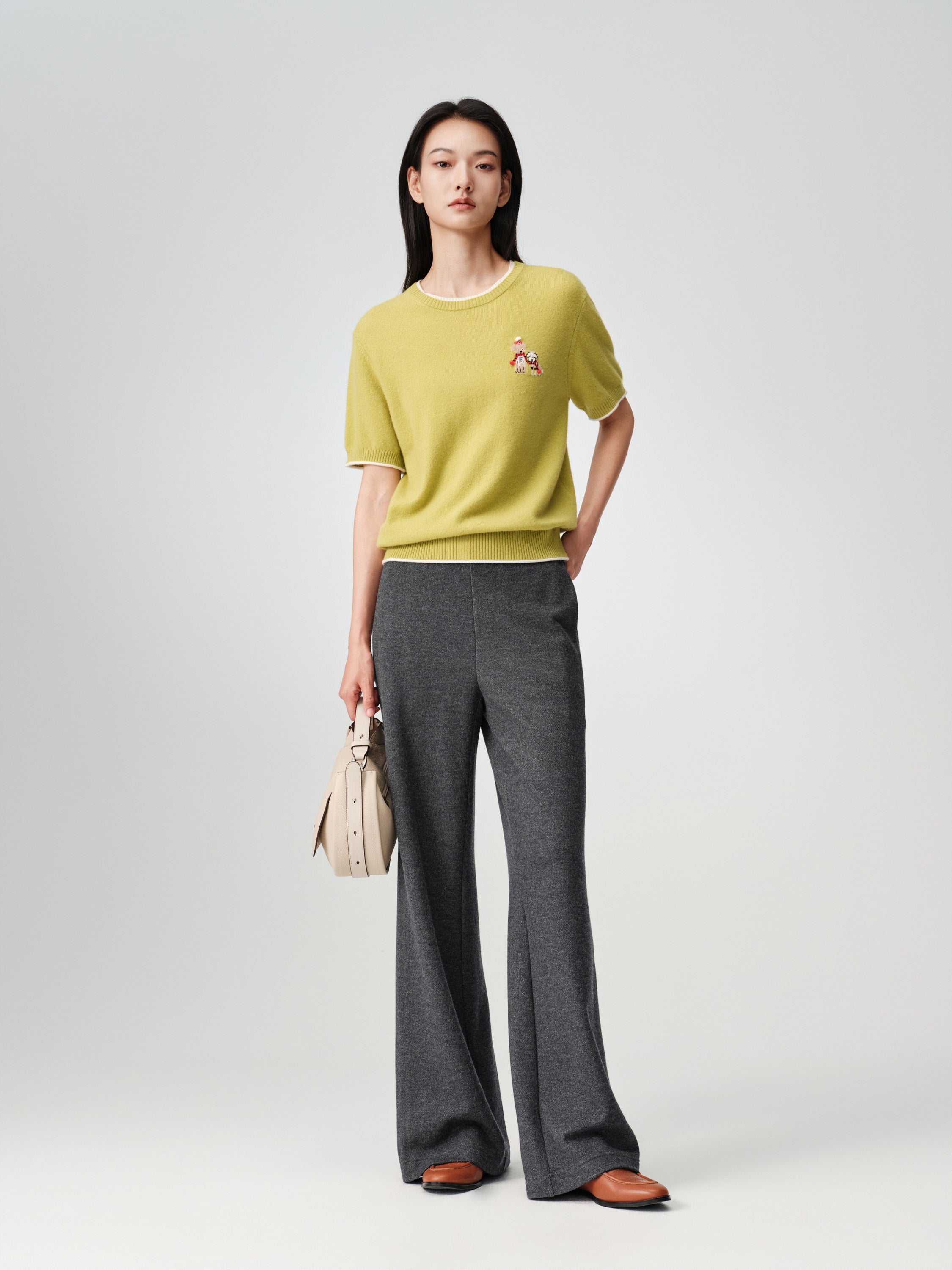 EP YAYING Honeycomb Knit Wide-Leg Trousers