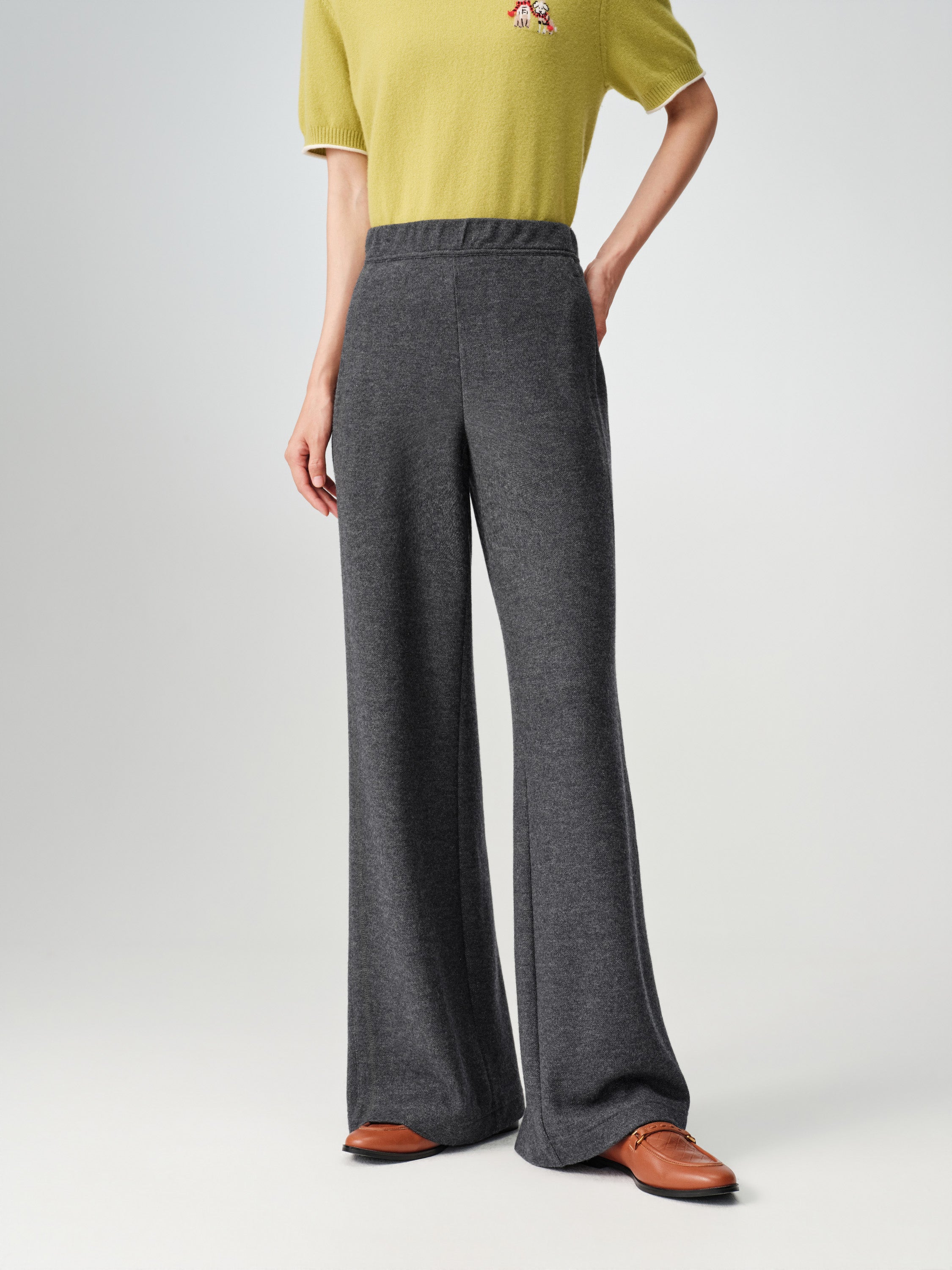 EP YAYING Honeycomb Knit Wide-Leg Trousers