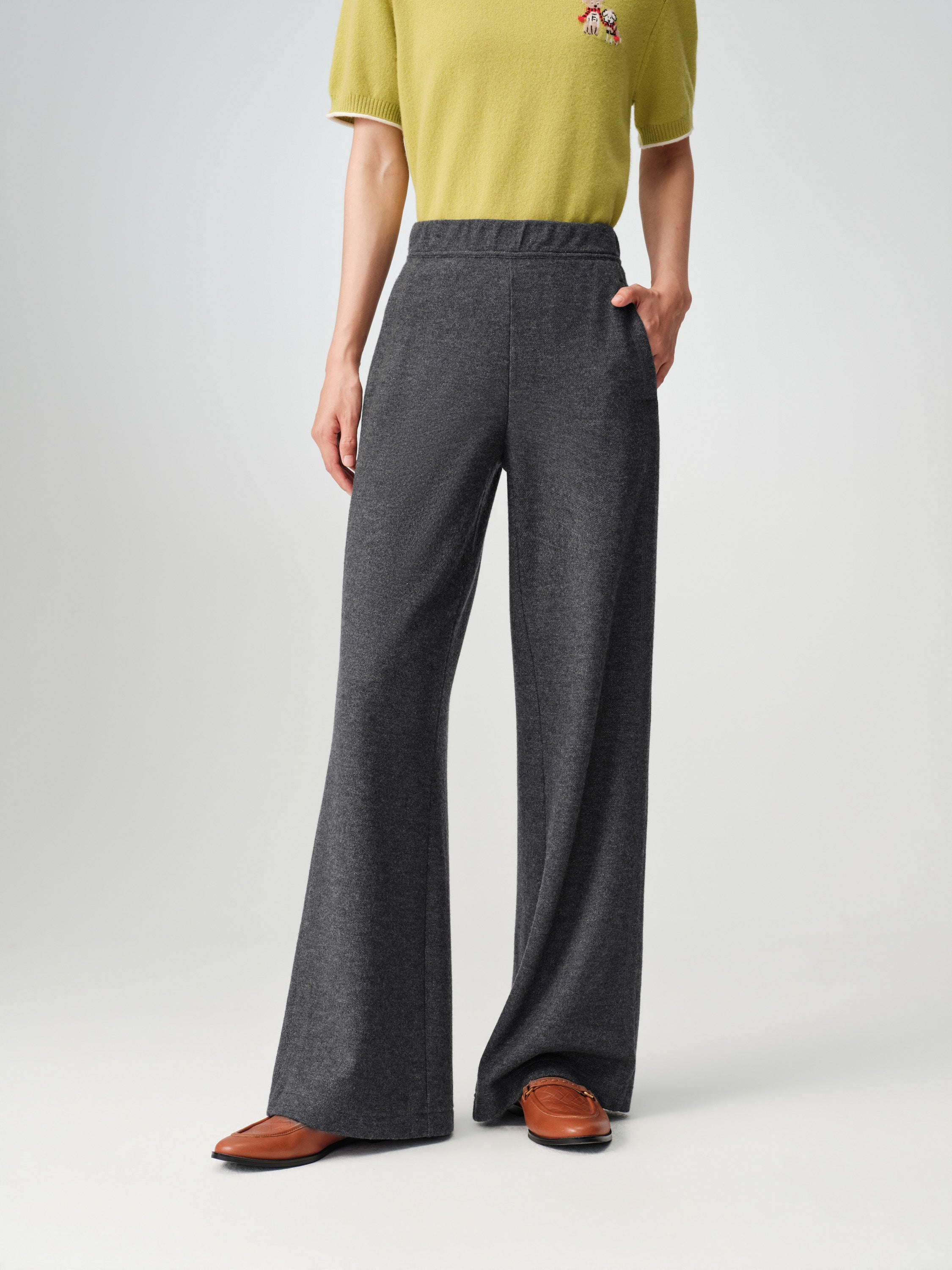 EP YAYING Honeycomb Knit Wide-Leg Trousers