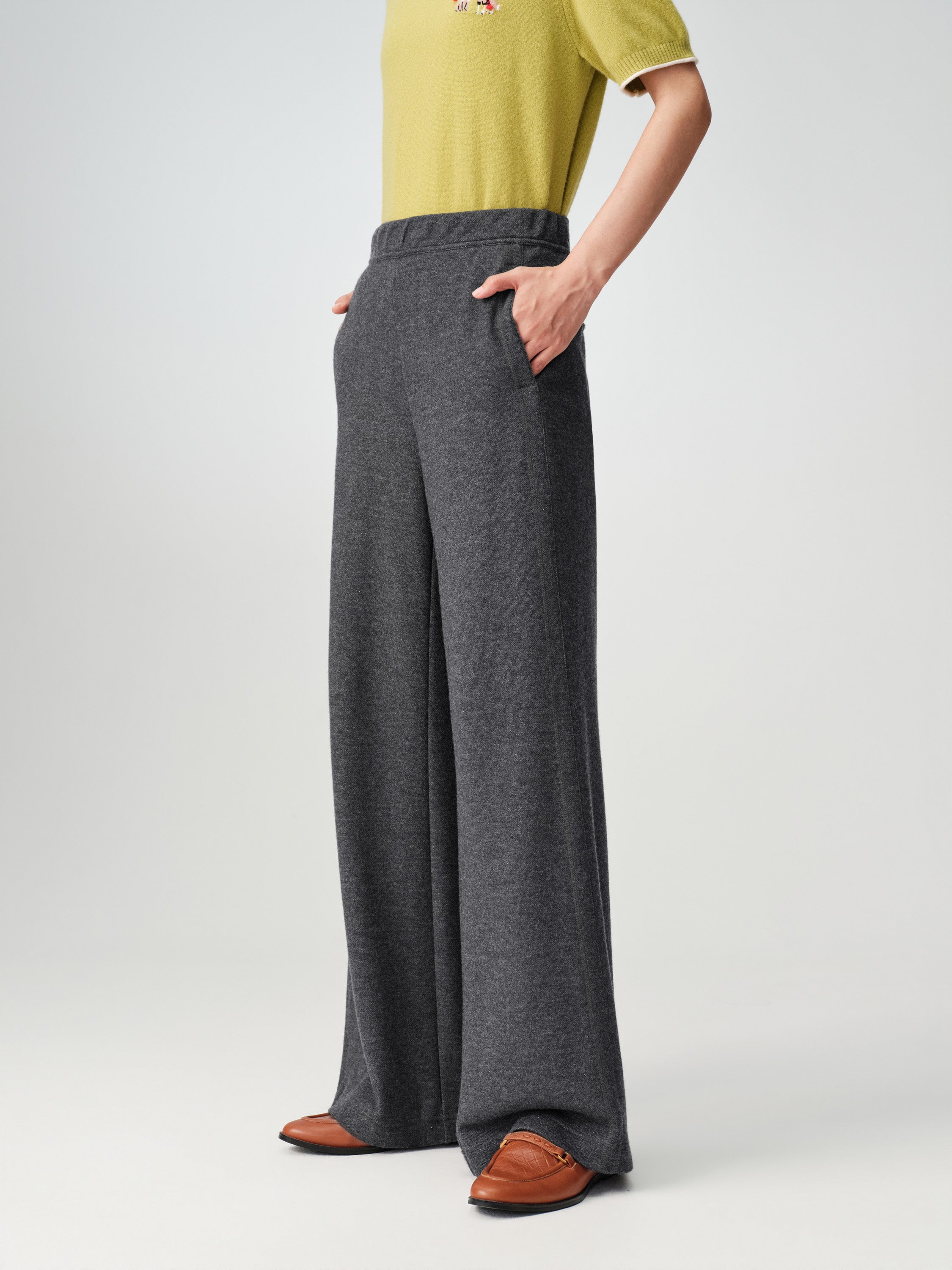 EP YAYING Honeycomb Knit Wide-Leg Trousers