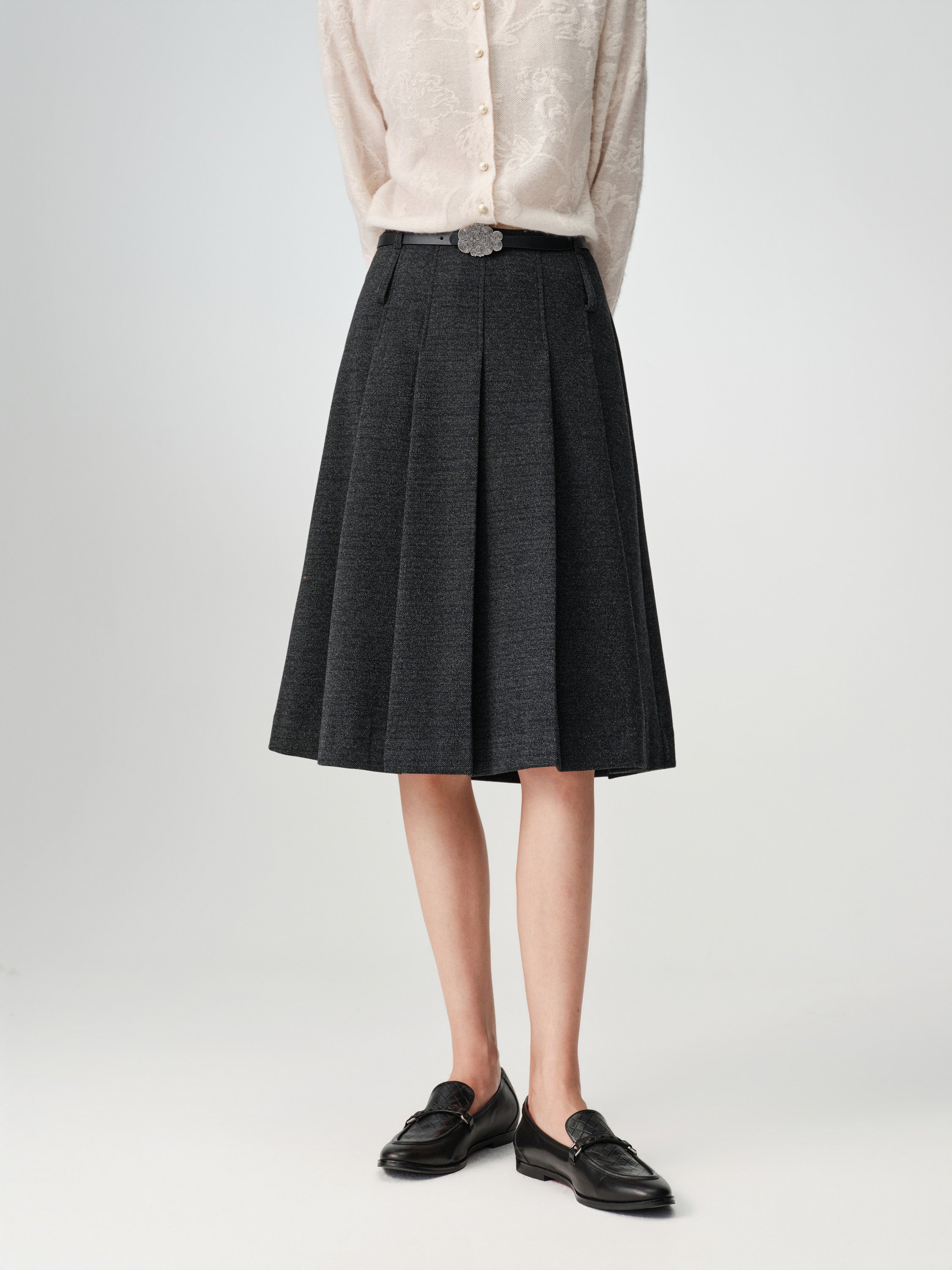 EP YAYING Over-Knee A-Line Pleated Skirt