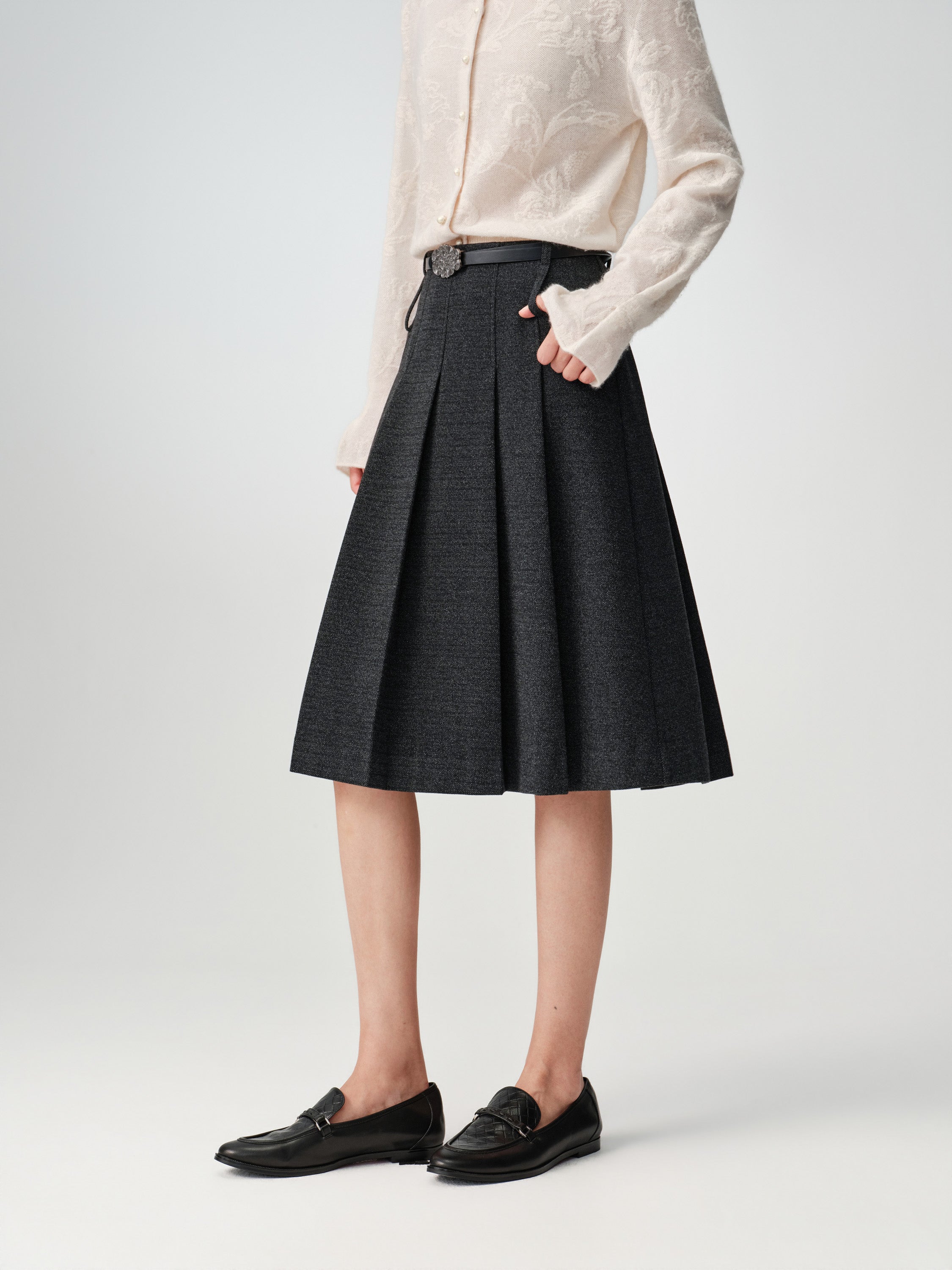 EP YAYING Over-Knee A-Line Pleated Skirt