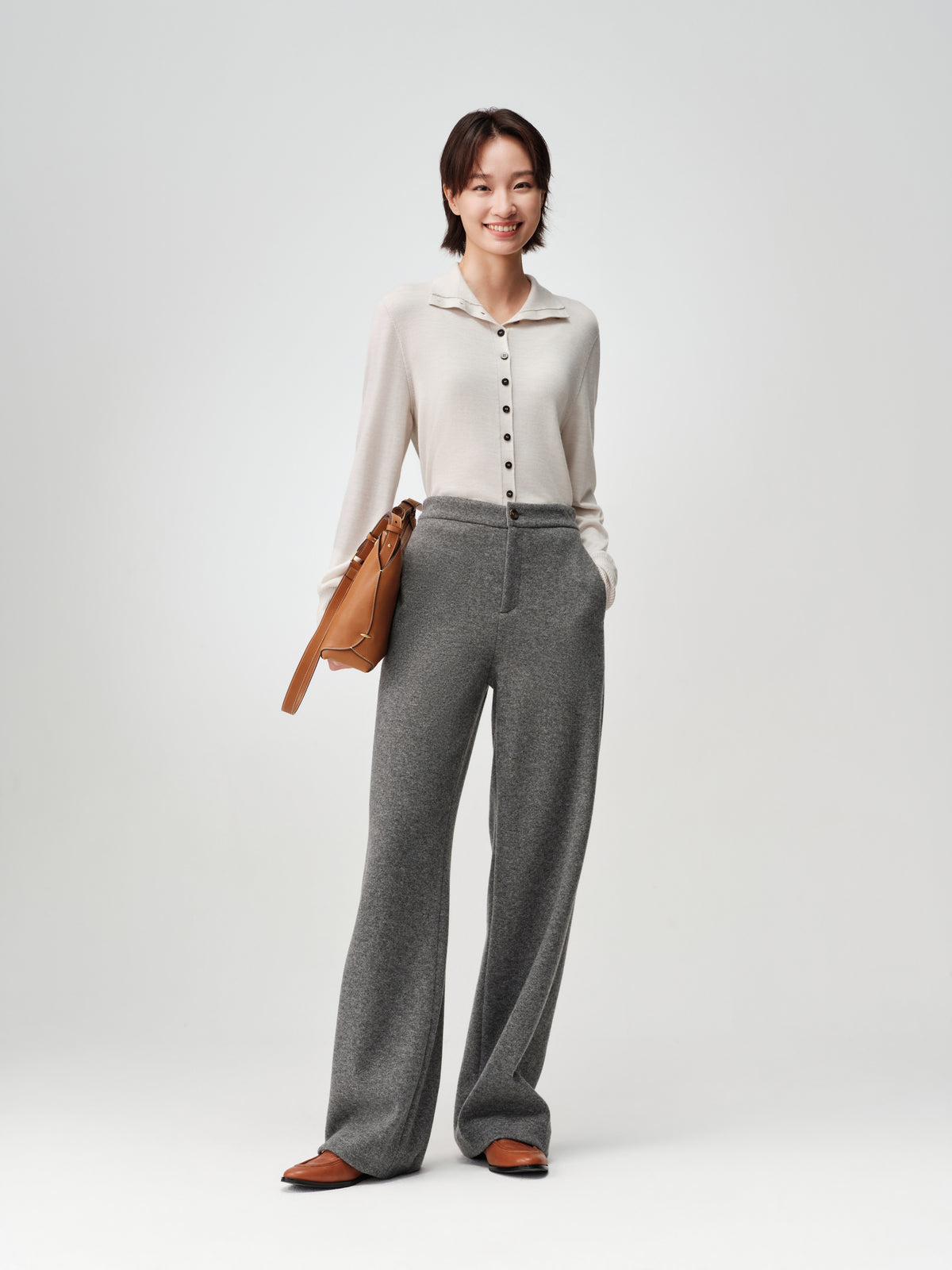 EP YAYING Soft Cashmere Double-Knit Straight-Leg Pants