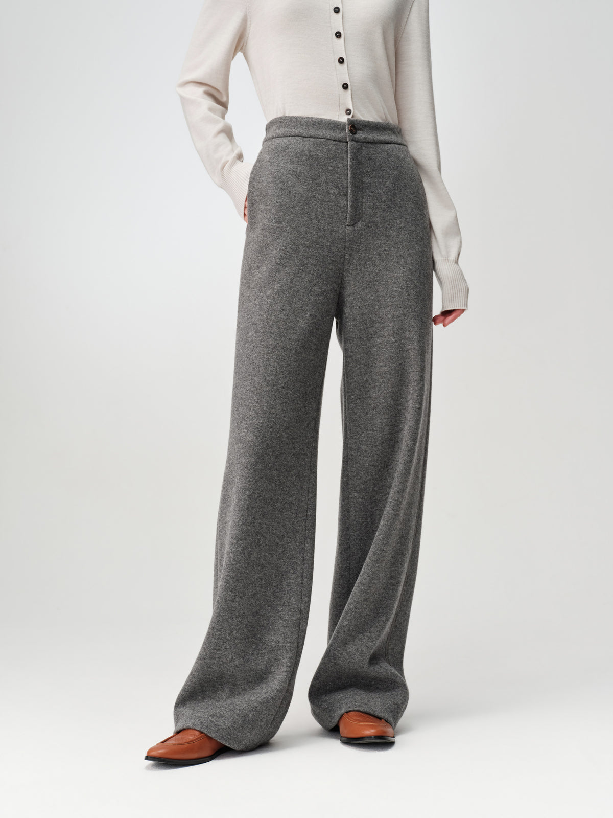 EP YAYING Soft Cashmere Double-Knit Straight-Leg Pants
