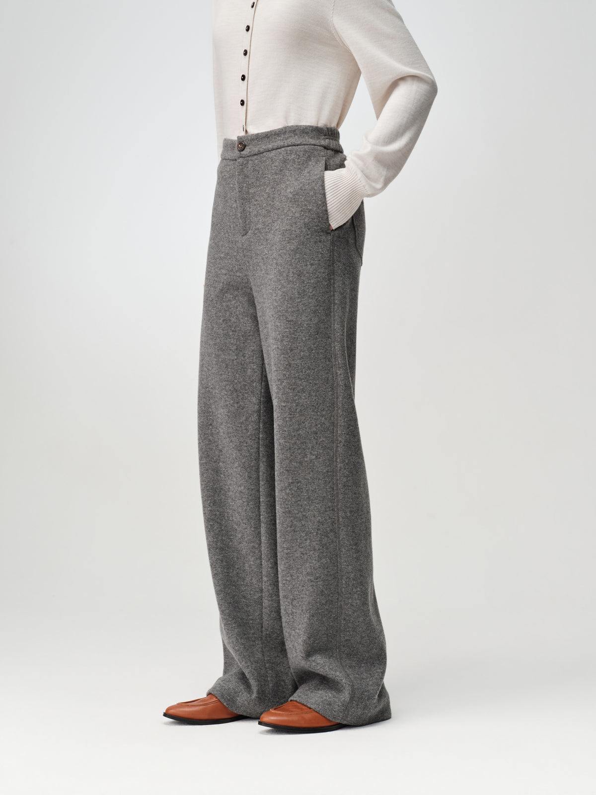 EP YAYING Soft Cashmere Double-Knit Straight-Leg Pants