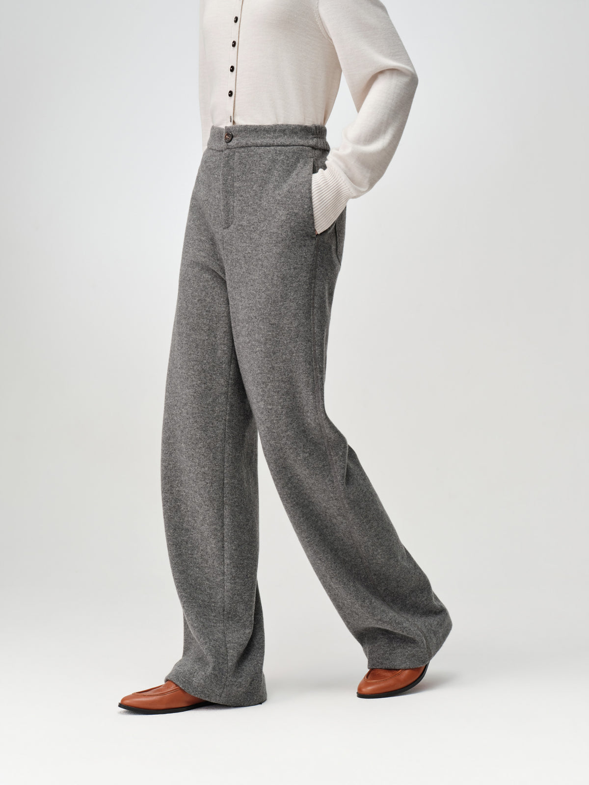 EP YAYING Soft Cashmere Double-Knit Straight-Leg Pants