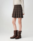 EP YAYING Wool A-Line Brown Plaid Tweed Mini Skirt