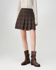EP YAYING Wool A-Line Brown Plaid Tweed Mini Skirt