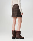 EP YAYING Wool A-Line Brown Plaid Tweed Mini Skirt