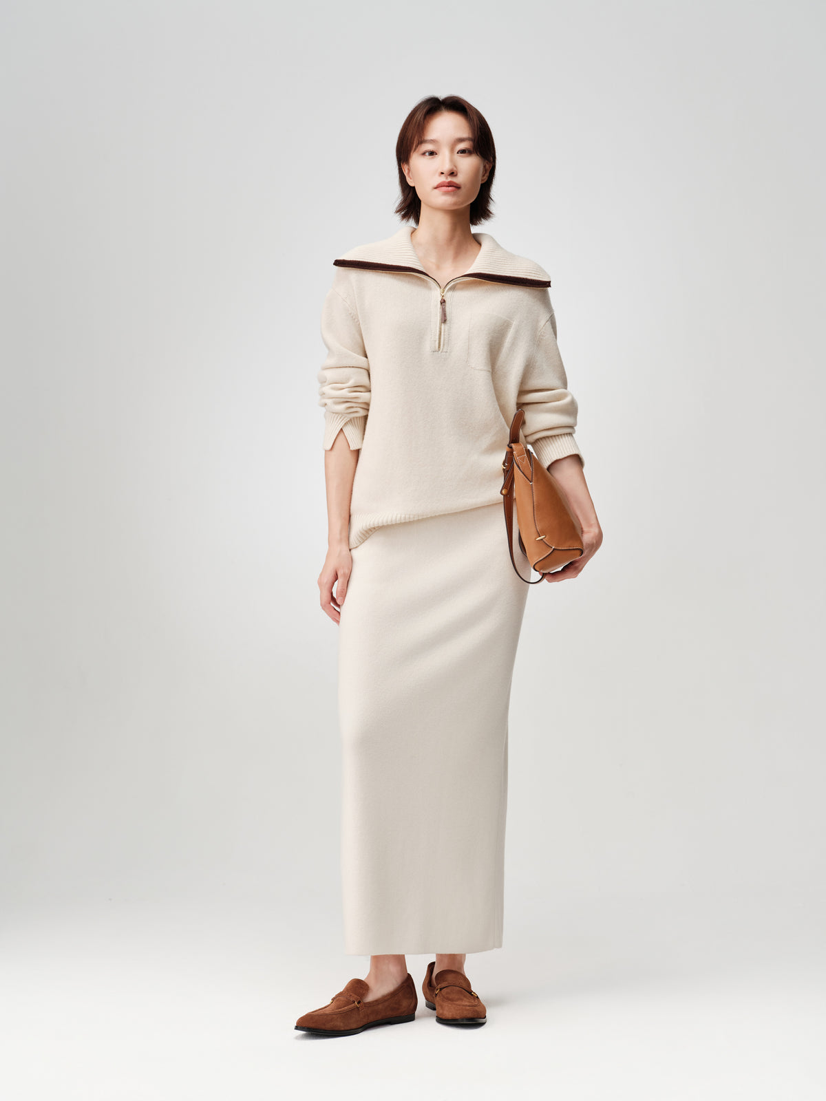 EP YAYING Wool White Knit Skirt
