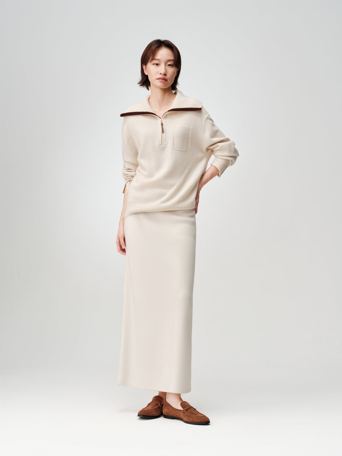 EP YAYING Wool White Knit Skirt