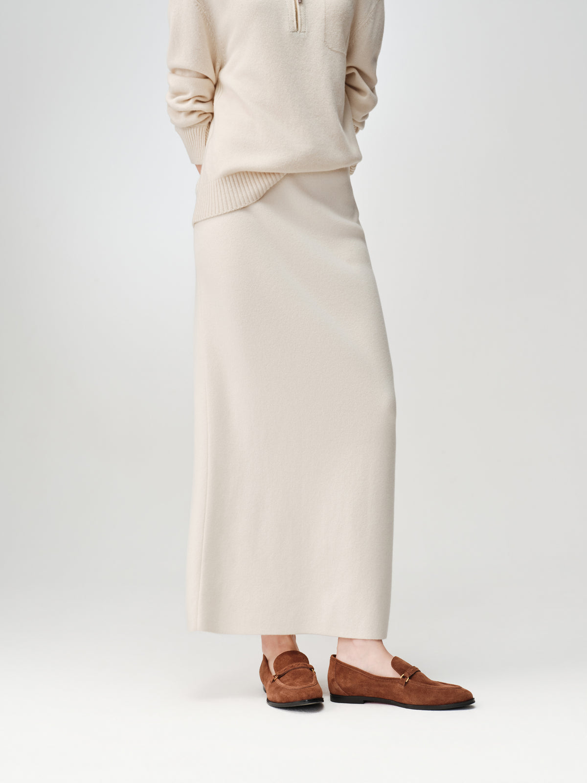 EP YAYING Wool White Knit Skirt