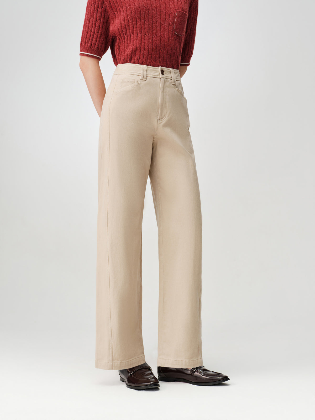 EP YAYING Cotton-Stretch Relaxed Straight-Leg Pants