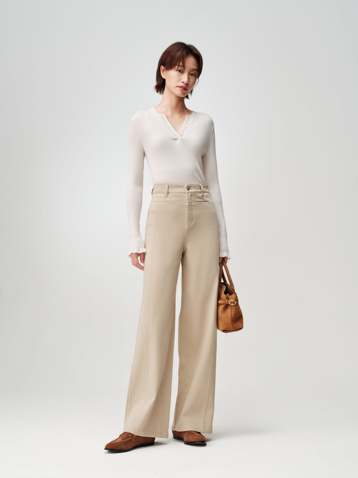 EP YAYING Long-Staple Cotton High-Waist Wide-Leg Jeans
