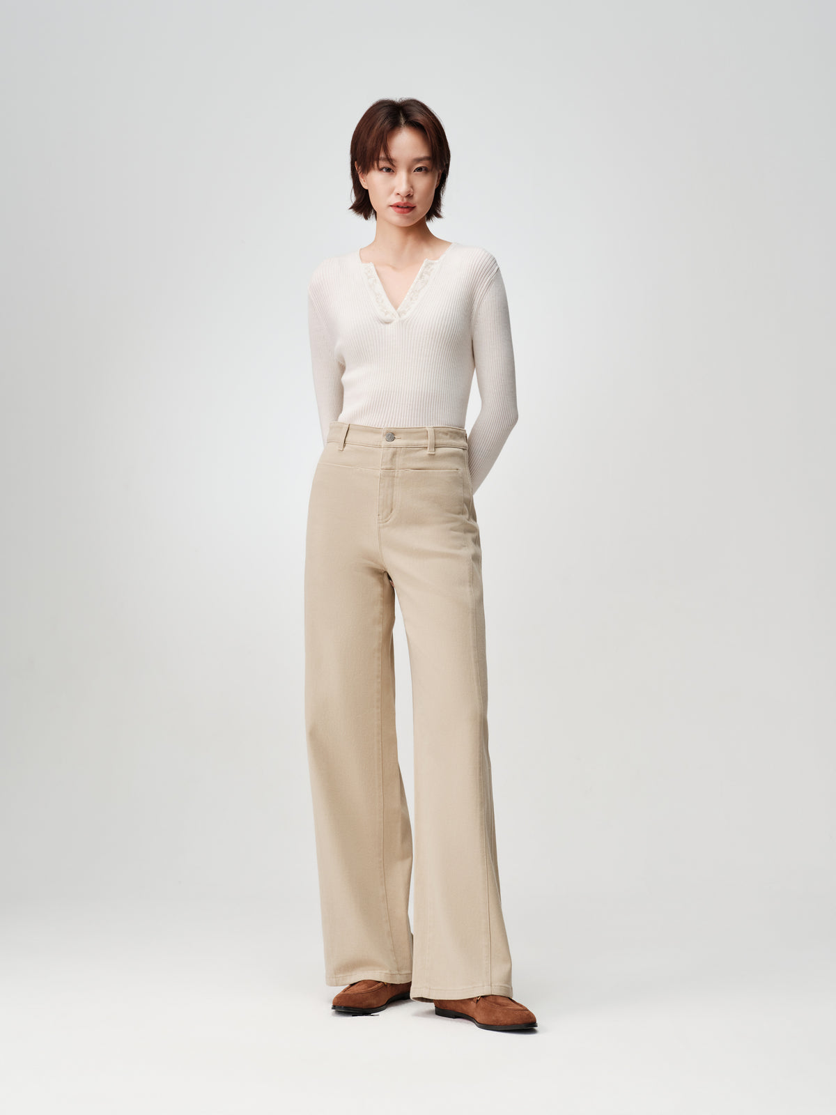 EP YAYING Long-Staple Cotton High-Waist Wide-Leg Jeans