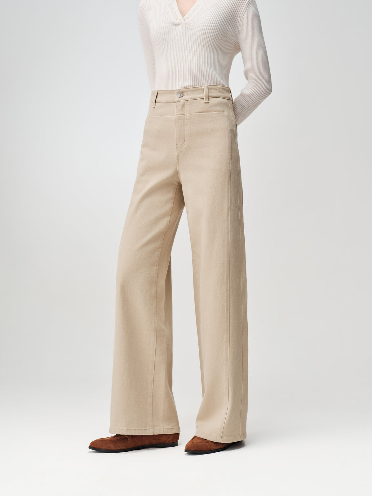 EP YAYING Long-Staple Cotton High-Waist Wide-Leg Jeans
