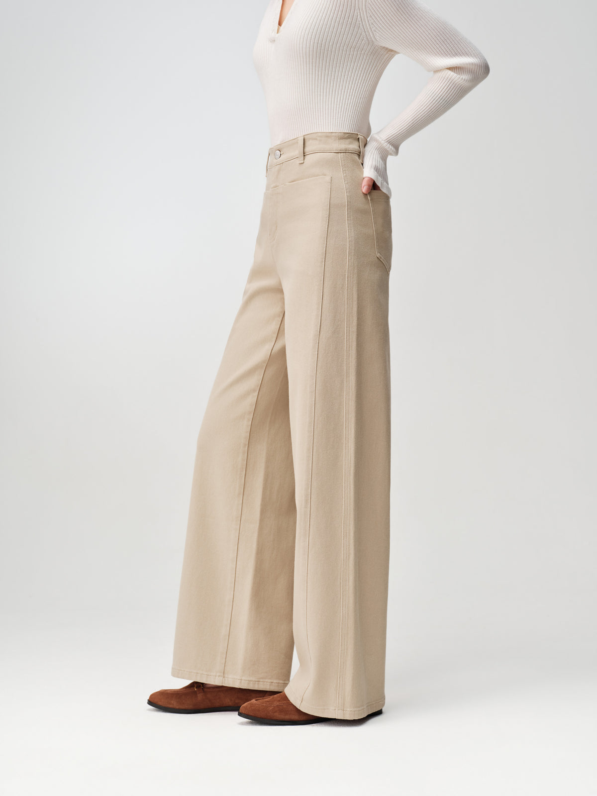 EP YAYING Long-Staple Cotton High-Waist Wide-Leg Jeans