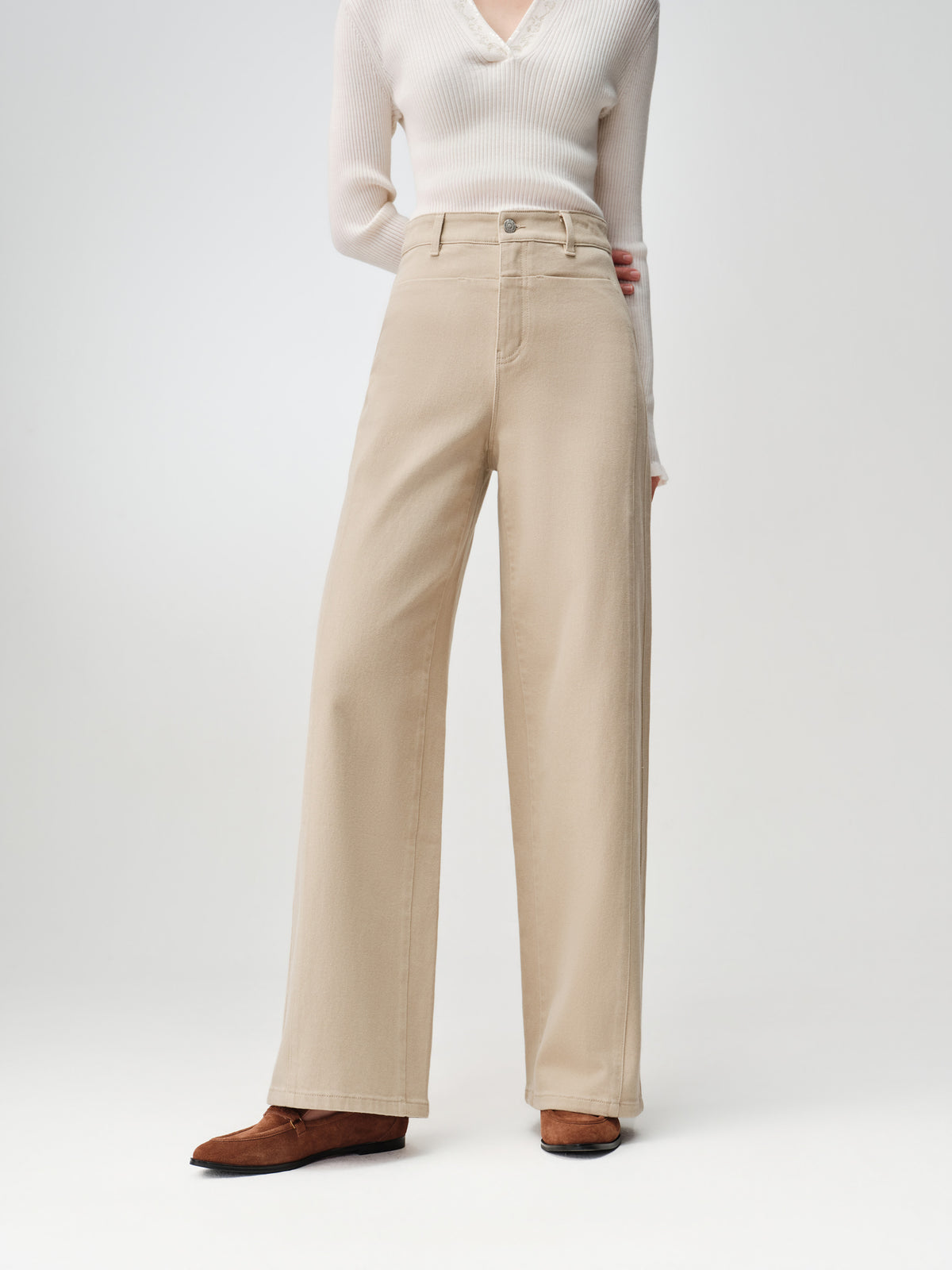 EP YAYING Long-Staple Cotton High-Waist Wide-Leg Jeans